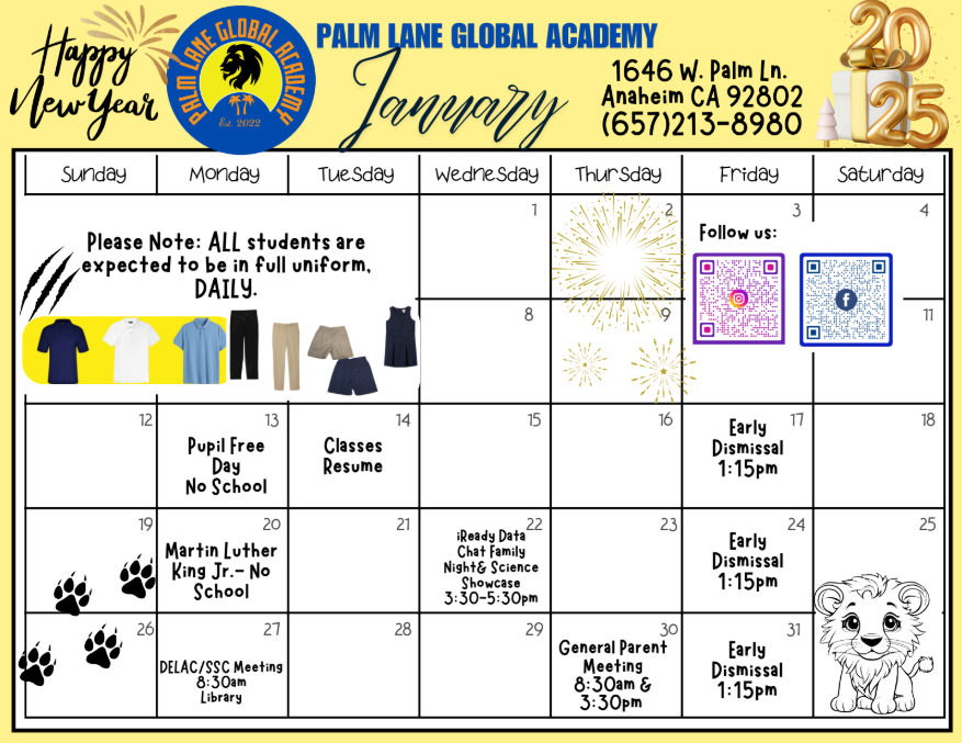 January 2025 Monthly Calendar