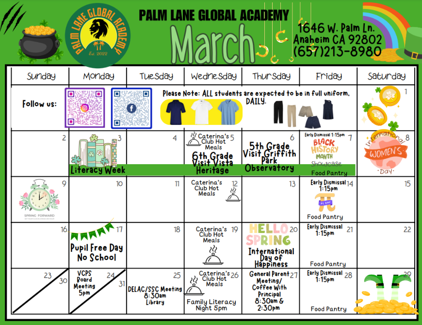 March Monthly Calendar